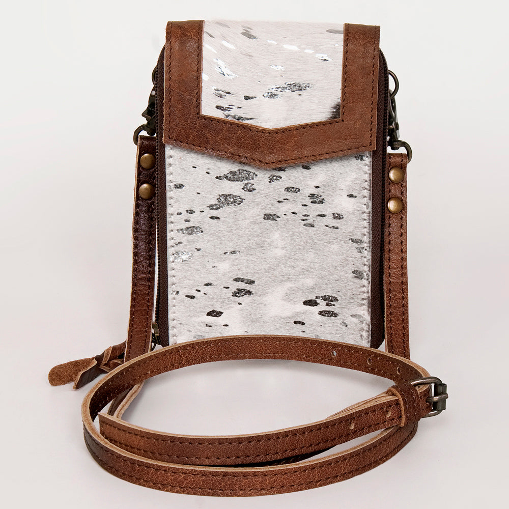American Darling Cell Phone holder, Genuine Hair-On Cowhide & Full Grain Leather, Western Crossbody Bag, 7in X 4in X 1in