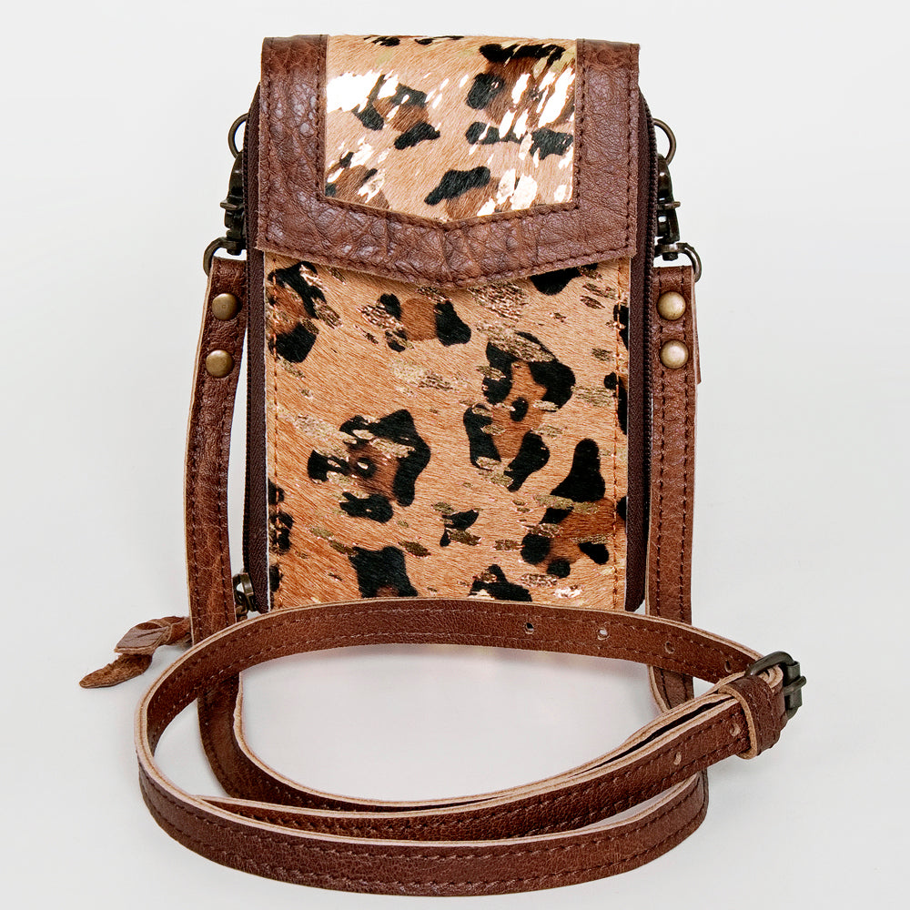 American Darling Cell Phone holder, Genuine Hair-On Cowhide & Full Grain Leather, Western Crossbody Bag, 7in X 4in X 1in