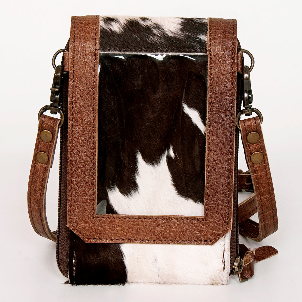 American Darling Cell Phone holder, Genuine Hair-On Cowhide & Full Grain Leather, Western Crossbody Bag, 7in X 4in X 1in