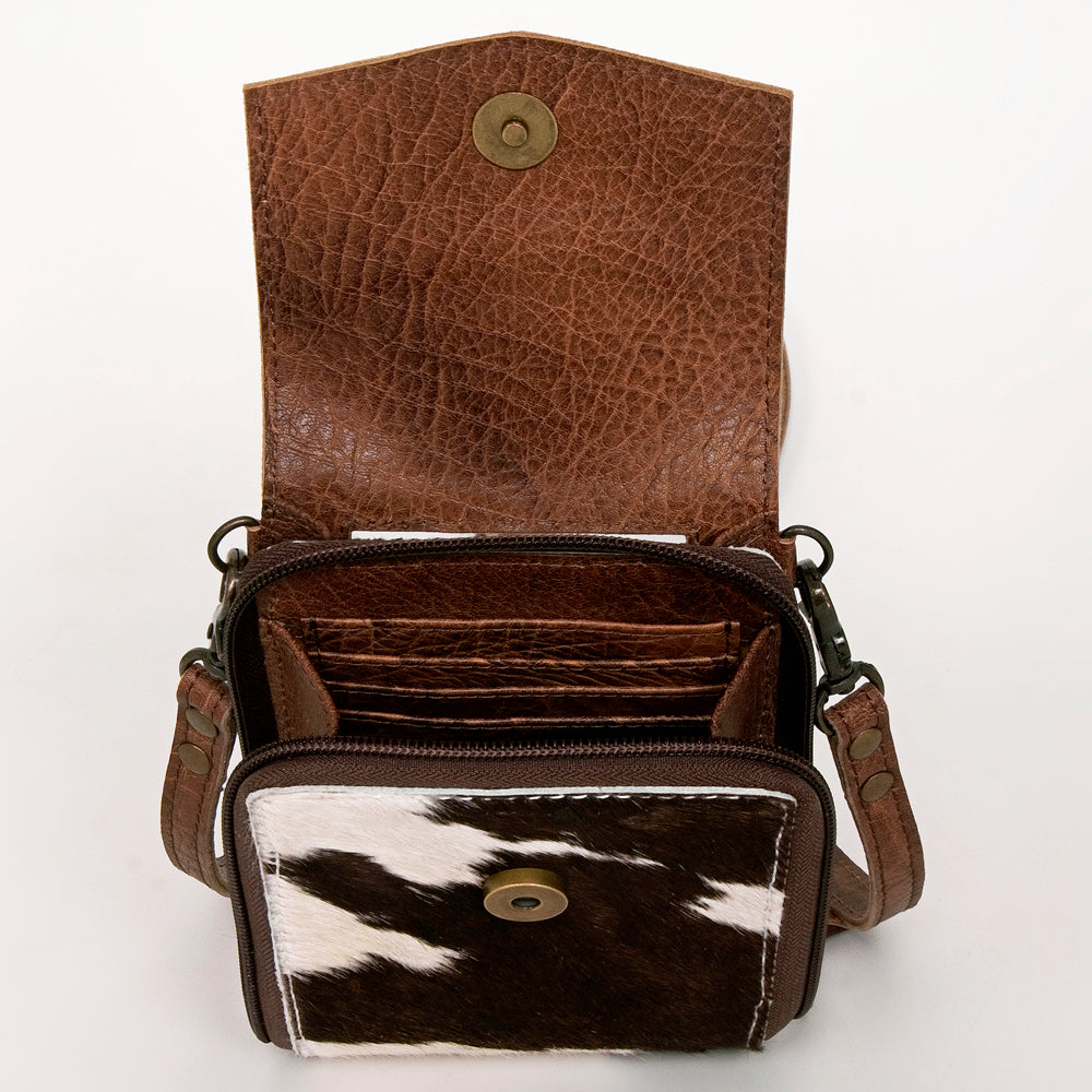 American Darling Cell Phone holder, Genuine Hair-On Cowhide & Full Grain Leather, Western Crossbody Bag, 7in X 4in X 1in
