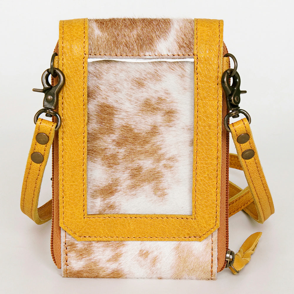 American Darling Cell Phone holder, Genuine Hair-On Cowhide & Full Grain Leather, Western Crossbody Bag, 7in X 4in X 1in