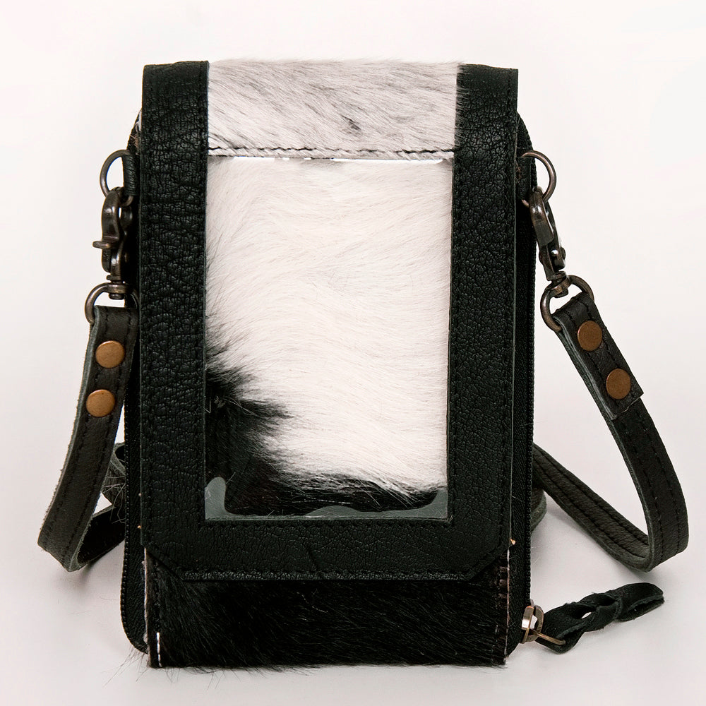 American Darling Cell Phone holder, Genuine Hair-On Cowhide & Full Grain Leather, Western Crossbody Bag, 7in X 4in X 1in