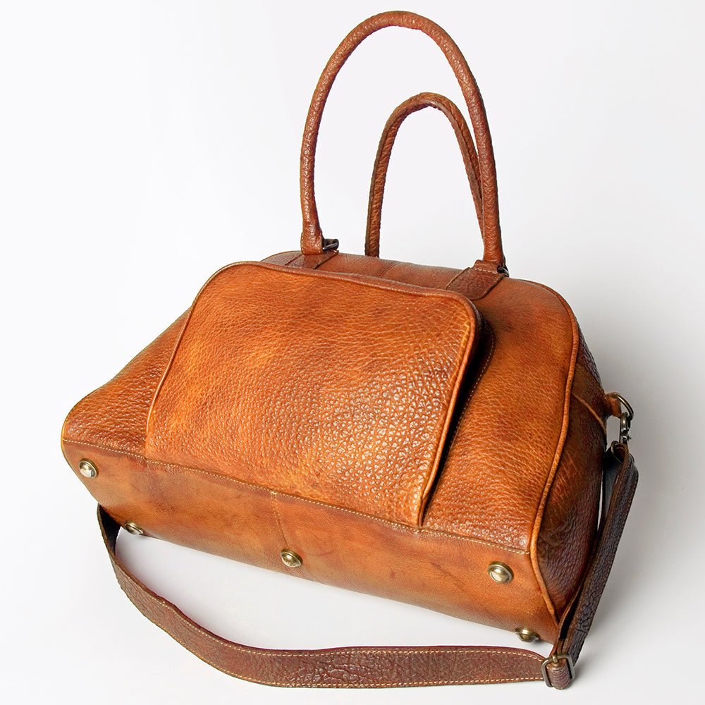 Vintage Inspired Handmade Leather Tote With Full Grain Cowhide