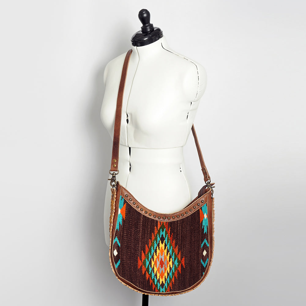 American Darling Hobo Bag Western Hand Tooled Floral Genuine Leather Crossbody with Hand Woven Saddle Blanket & YKK Zipper