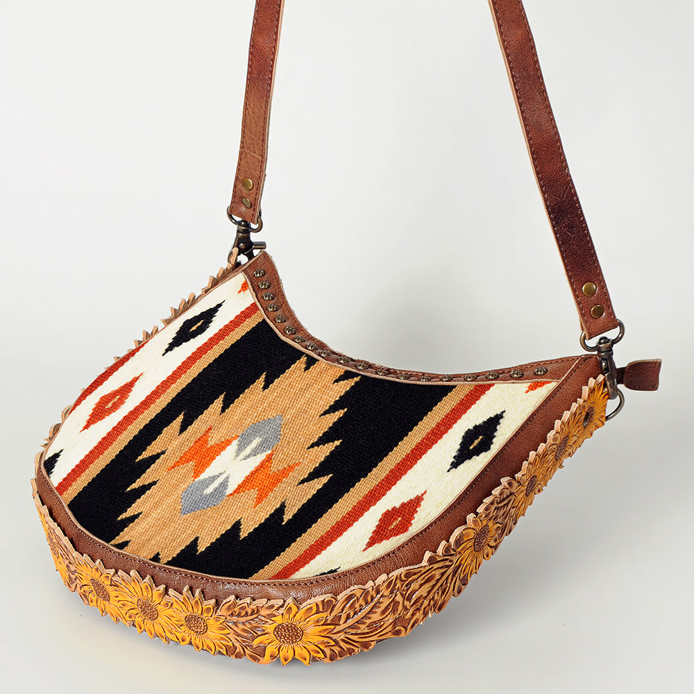 American Darling Hobo Bag Western Hand Tooled Floral Genuine Leather Crossbody with Hand Woven Saddle Blanket & YKK Zipper