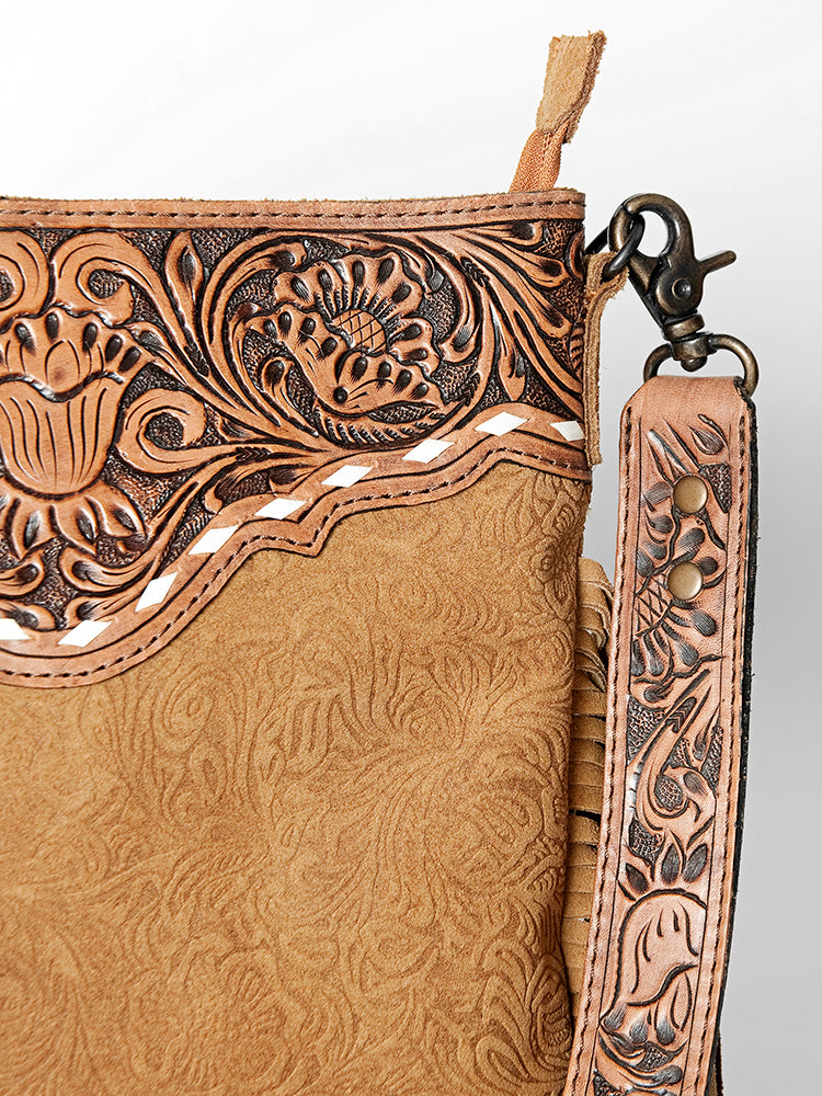 American Darling Messenger Hand Tooled Hair On Genuine Leather Western Women Bag Handbag Purse | Cute