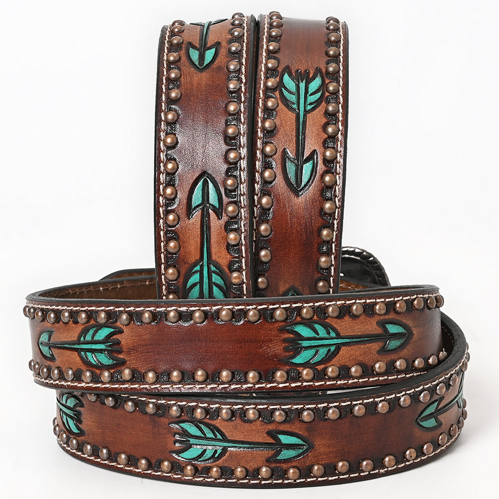 BAR H EQUINE Brown Austin Arrow Spotted Hand Painted Genuine Leather Men & Women Belt Unisex Western