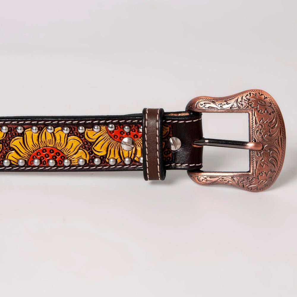 BAR H EQUINE Sunflower Floral Hand Painted Western Leather Men And Women Belt Brown