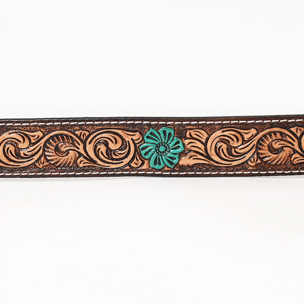 BAR H EQUINE Turquoise Flower Hand Painted Western Leather Men And Women Belt Brown