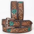 BAR H EQUINE Turquoise Flower Hand Painted Western Leather Men And Women Belt Brown