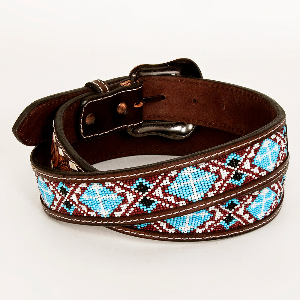 BAR H EQUINE Genuine Beaded Floral Hand Tooled Western Leather Men And Women Belt