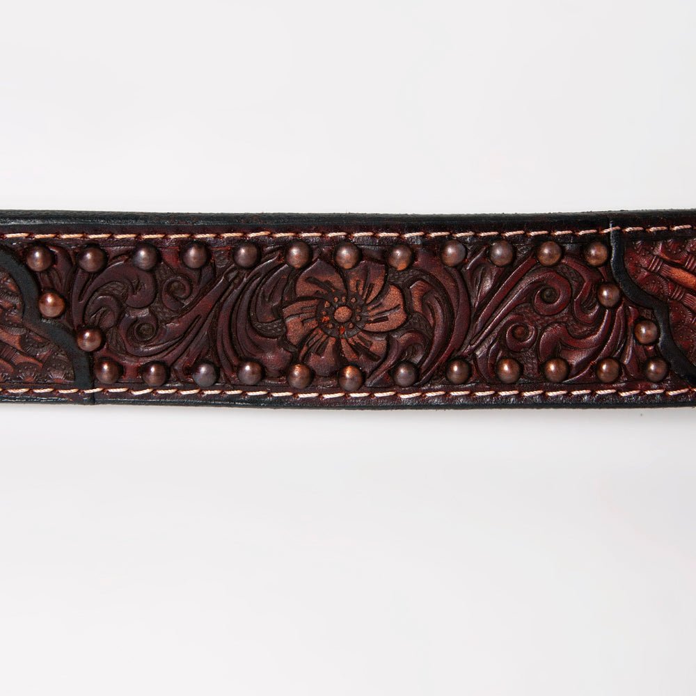 BAR H EQUINE Floral Basket Hand Tooled Western Leather Men And Women Belt Brown