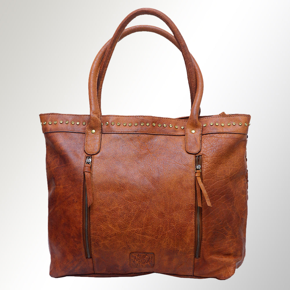 Never Mind Tote Vintage Handmade Genuine Cowhide Leather