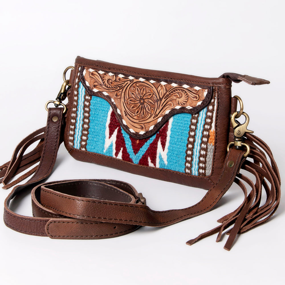 American Darling Small Crossbody Hand Tooled Saddle Blanket Genuine Leather