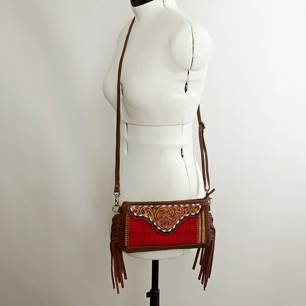 American Darling Small Crossbody Hand Tooled Saddle Blanket Genuine Leather