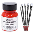 Angelus Pearlescent Leather Paint, Riot Red — with 5-Pc Brush Set, 1 oz