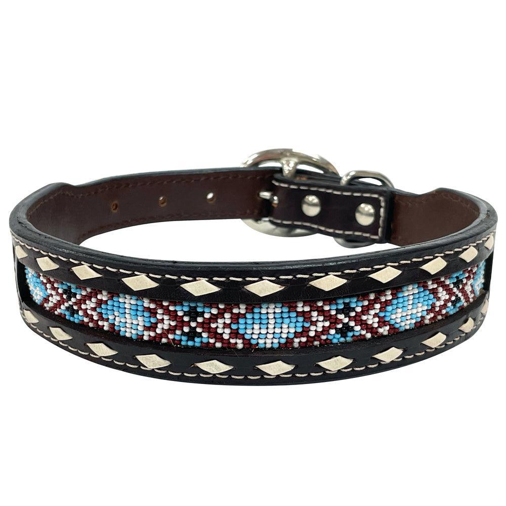 BAR H EQUINE Floral Beaded Symmetry Designs Western Leather Dog Collar