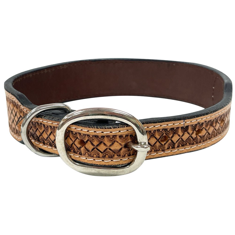 BAR H EQUINE Natural Daffodil Floral Hand Painted Western Leather Dog Collar Tan