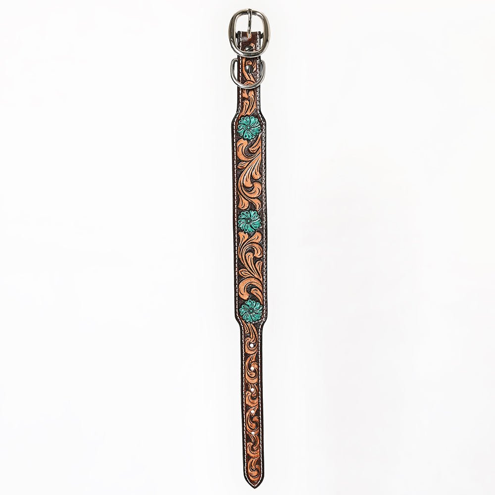 BAR H EQUINE Ella Young Turquoise Flower Hand Painted Western Leather Dog Collar