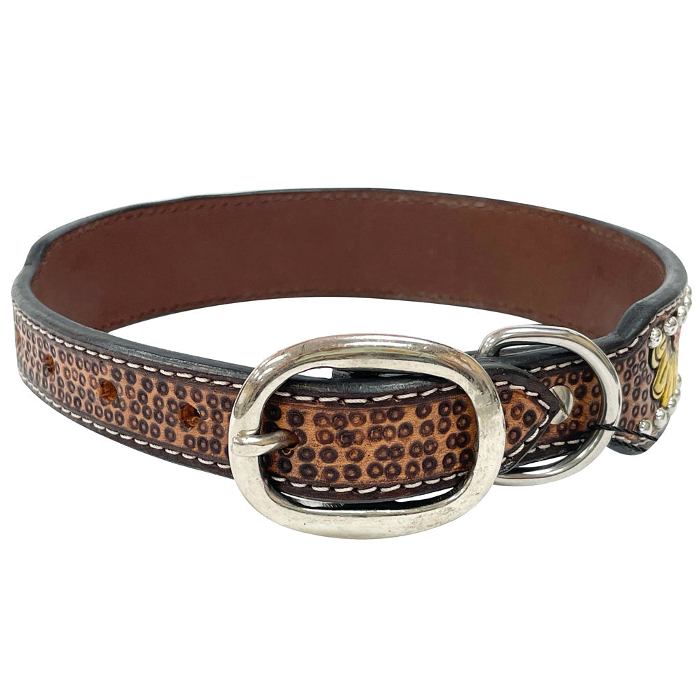 BAR H EQUINE Natural Holly Sunflower Hand Painted Western Leather Dog Collar