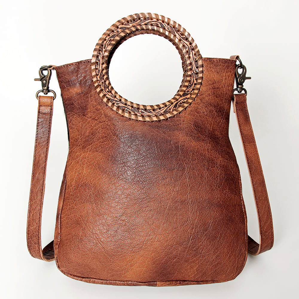 American Darling Clutch Bag Western Leather Hand Tooled Floral Carved Hair-On Cowhide Turquoise Concho & Fringes 14x12