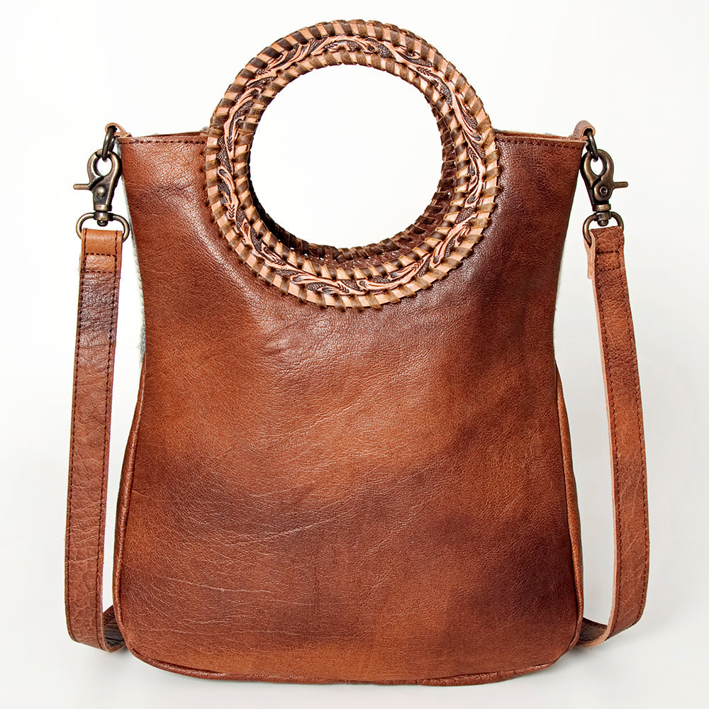 American Darling Clutch Bag Western Leather Hand Tooled Floral Carved Hair-On Cowhide Turquoise Concho & Fringes 14x12