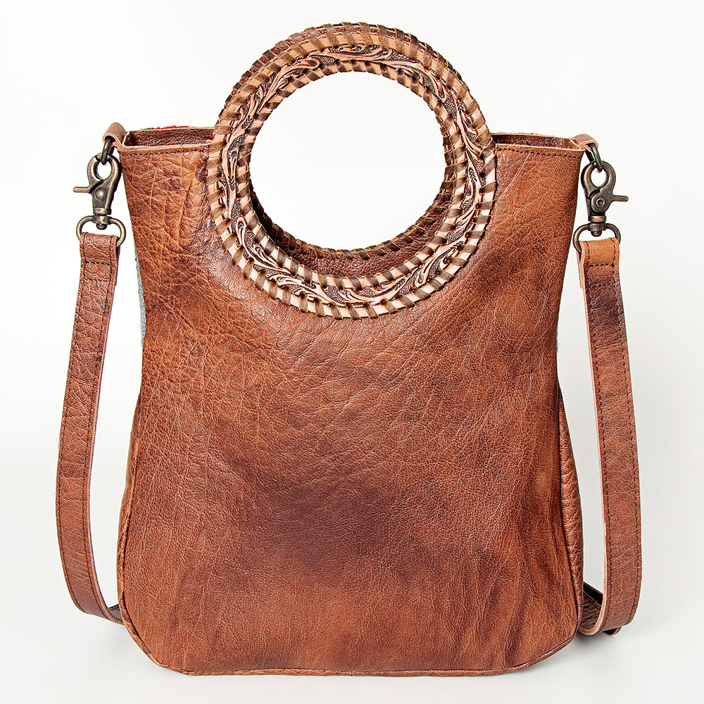 American Darling Clutch Bag Western Leather Hand Tooled Floral Carved Hair-On Cowhide Turquoise Concho & Fringes 14x12
