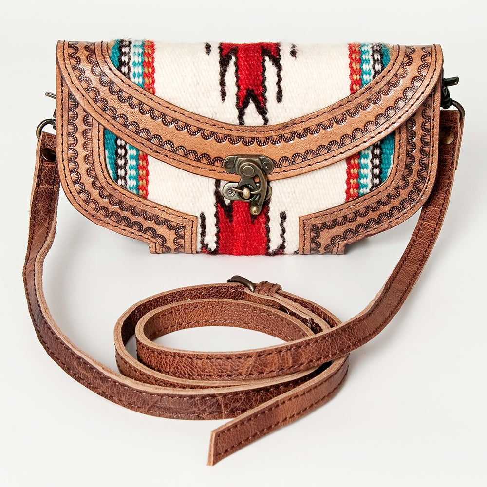 American Darling Small Cross body Bag Western Leather Hand Tooled Hand-Woven Saddle Blanket Genuine Leather 4.5x9