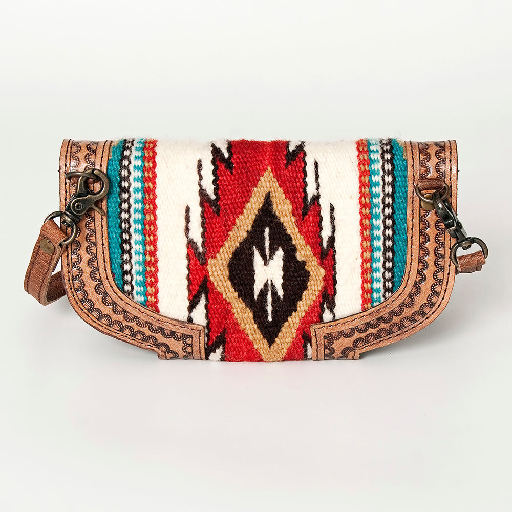 American Darling Small Cross body Bag Western Leather Hand Tooled Hand-Woven Saddle Blanket Genuine Leather 4.5x9