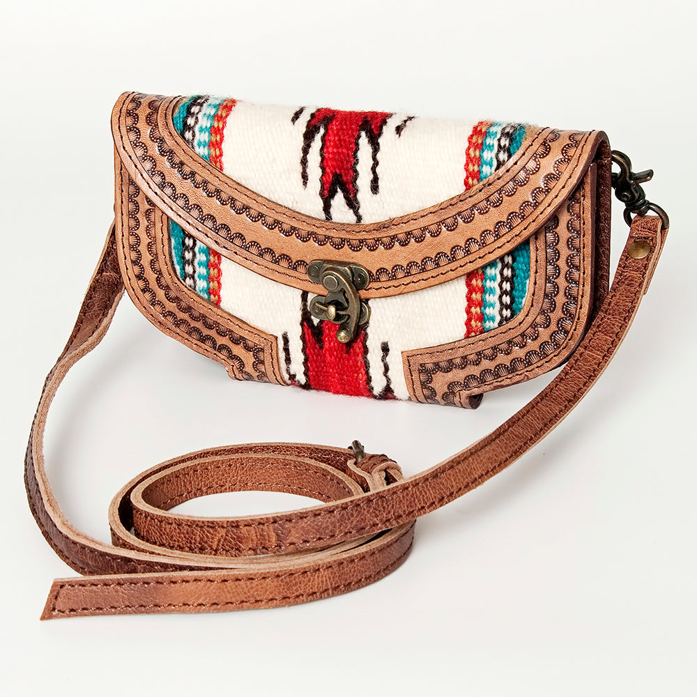 American Darling Small Cross body Bag Western Leather Hand Tooled Hand-Woven Saddle Blanket Genuine Leather 4.5x9