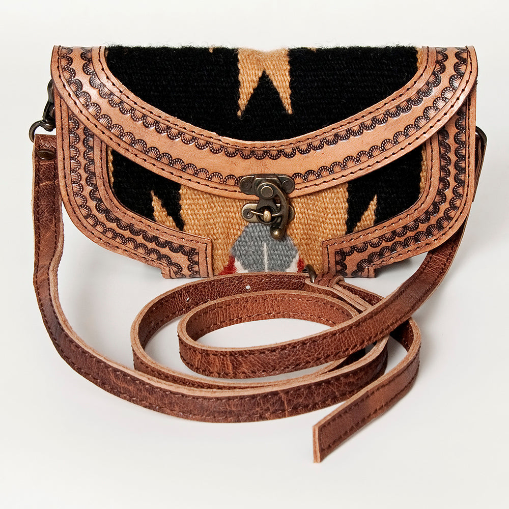 American Darling Small Cross body Bag Western Leather Hand Tooled Hand-Woven Saddle Blanket Genuine Leather 4.5x9
