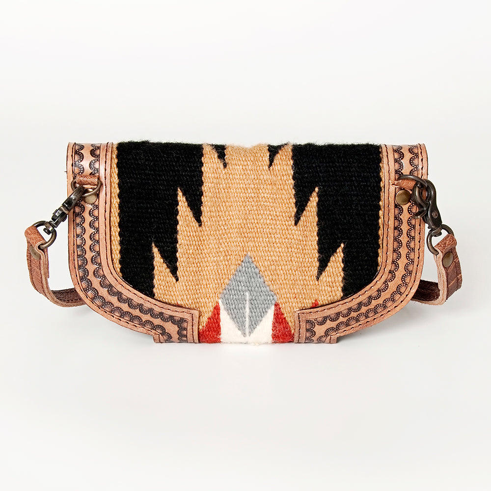 American Darling Small Cross body Bag Western Leather Hand Tooled Hand-Woven Saddle Blanket Genuine Leather 4.5x9