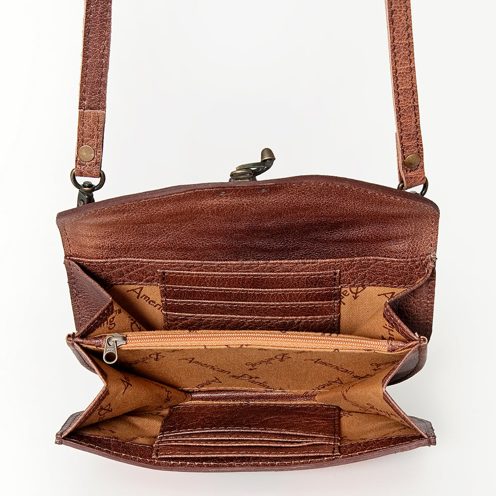 American Darling Small Cross body Bag Western Leather Hand Tooled Hand-Woven Saddle Blanket Genuine Leather 4.5x9