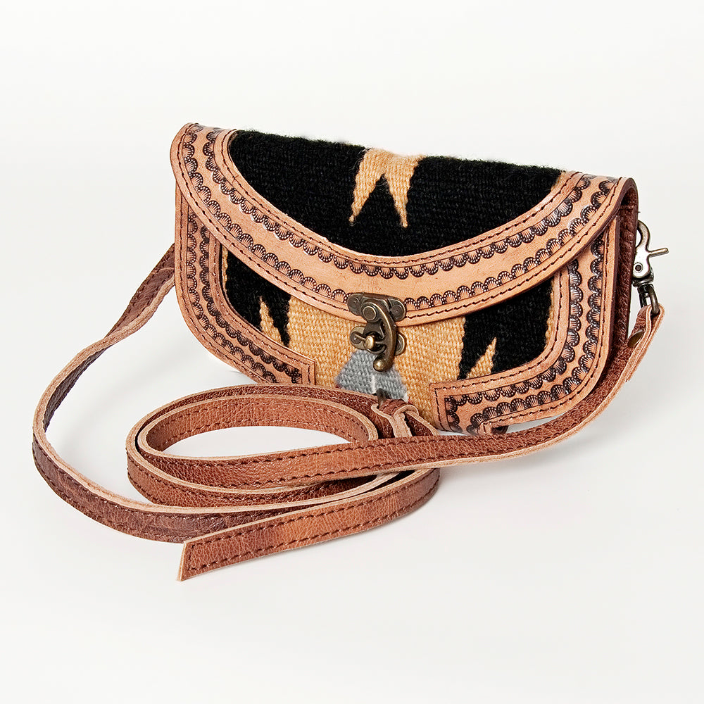 American Darling Small Cross body Bag Western Leather Hand Tooled Hand-Woven Saddle Blanket Genuine Leather 4.5x9