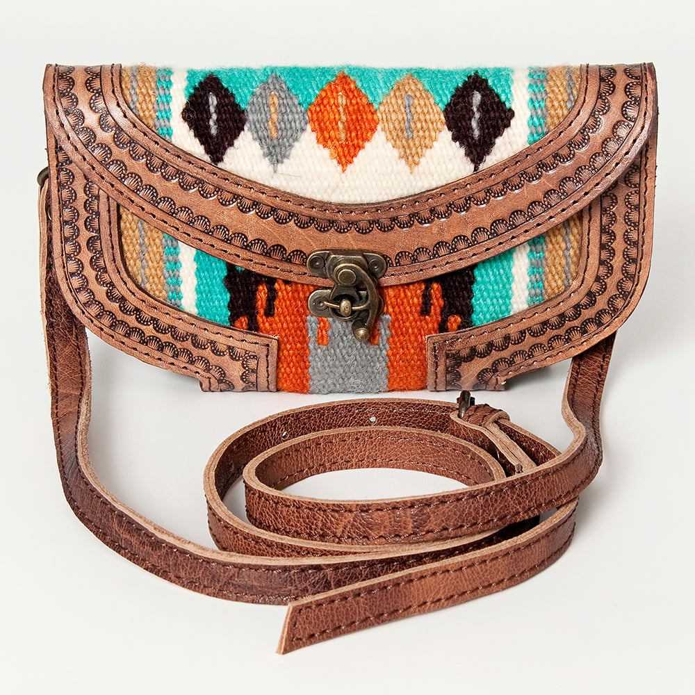 American Darling Small Cross body Bag Western Leather Hand Tooled Hand-Woven Saddle Blanket Genuine Leather 4.5x9