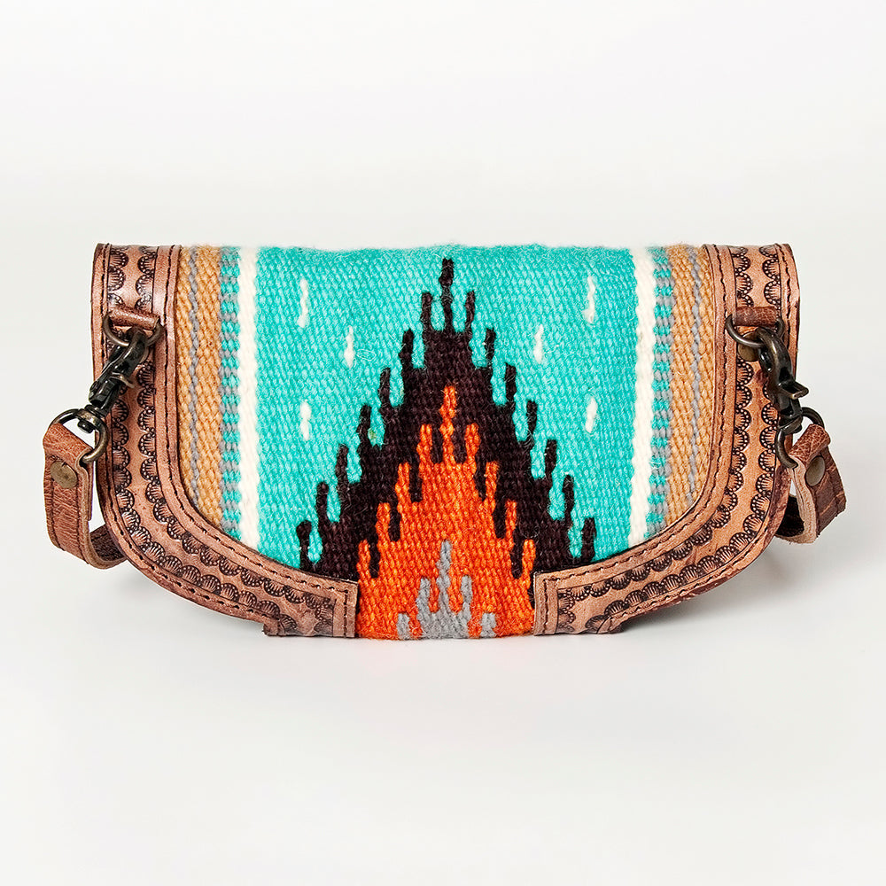 American Darling Small Cross body Bag Western Leather Hand Tooled Hand-Woven Saddle Blanket Genuine Leather 4.5x9
