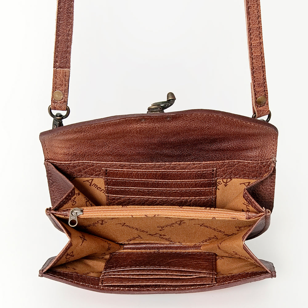 American Darling Small Cross body Bag Western Leather Hand Tooled Hand-Woven Saddle Blanket Genuine Leather 4.5x9