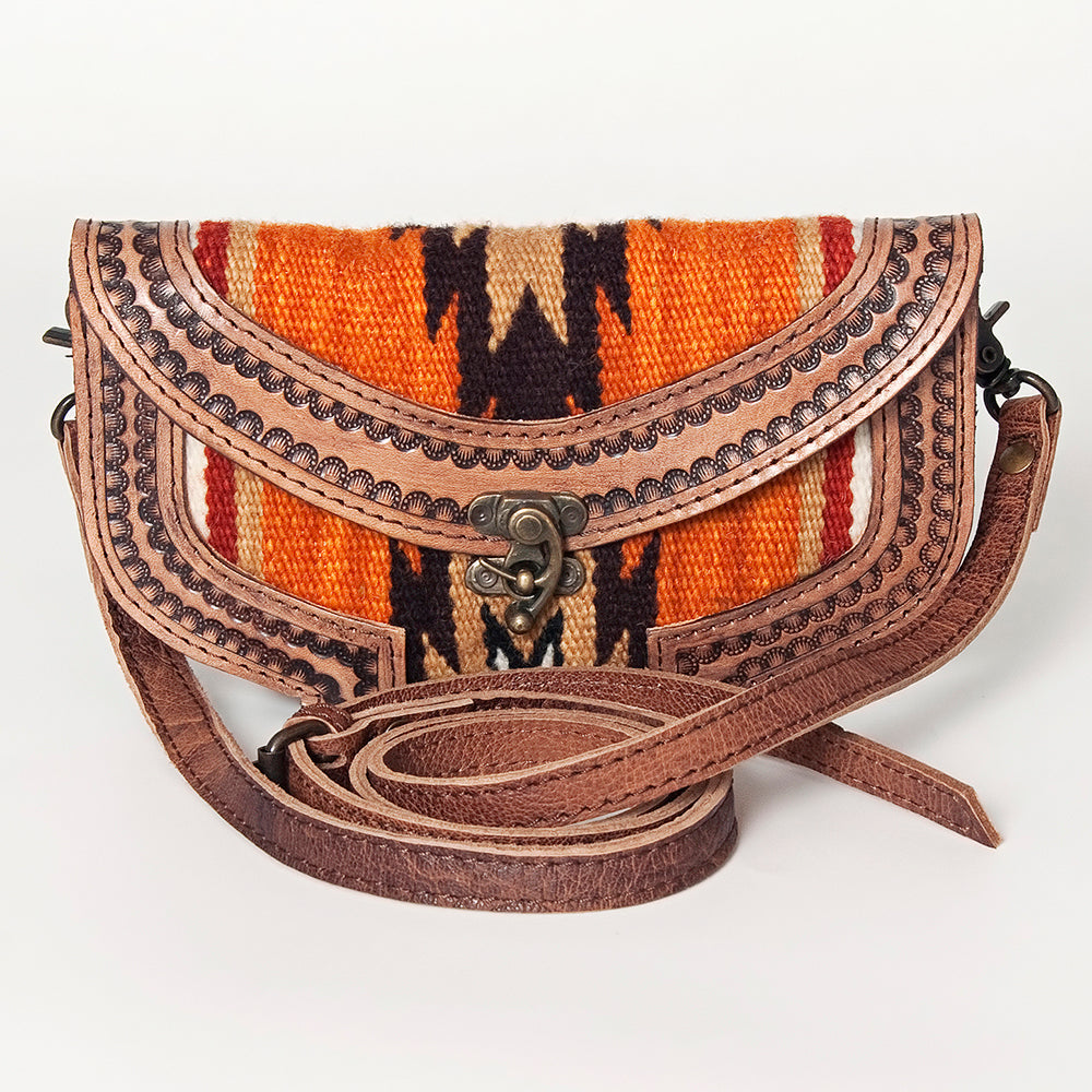 American Darling Small Cross body Bag Western Leather Hand Tooled Hand-Woven Saddle Blanket Genuine Leather 4.5x9