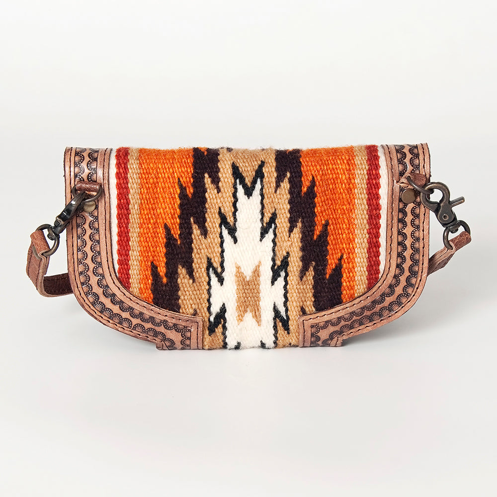 American Darling Small Cross body Bag Western Leather Hand Tooled Hand-Woven Saddle Blanket Genuine Leather 4.5x9