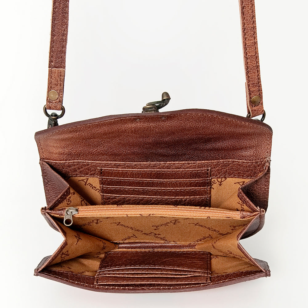 American Darling Small Cross body Bag Western Leather Hand Tooled Hand-Woven Saddle Blanket Genuine Leather 4.5x9