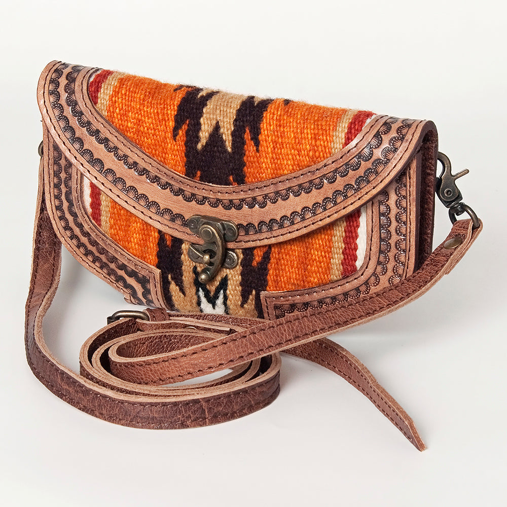 American Darling Small Cross body Bag Western Leather Hand Tooled Hand-Woven Saddle Blanket Genuine Leather 4.5x9
