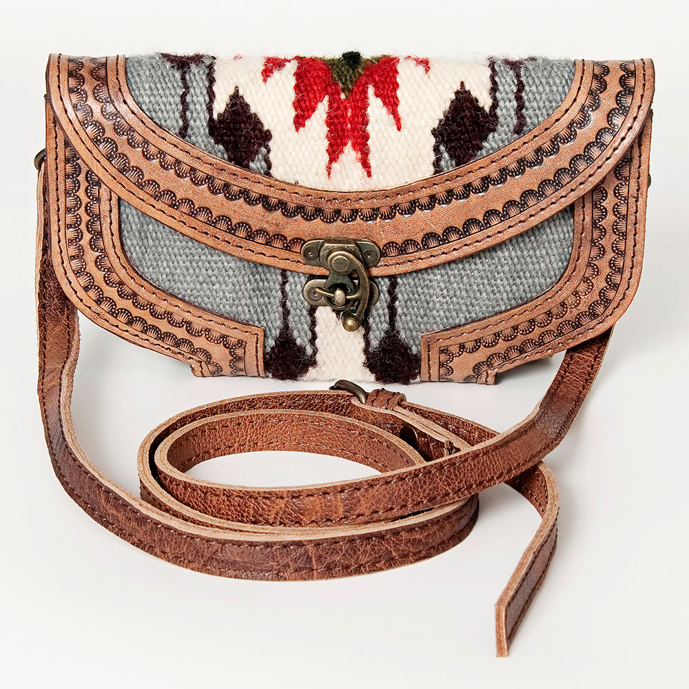 American Darling Small Cross body Bag Western Leather Hand Tooled Hand-Woven Saddle Blanket Genuine Leather 4.5x9