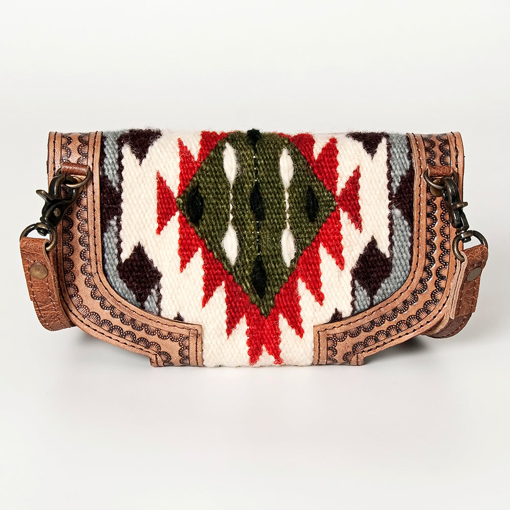 American Darling Small Cross body Bag Western Leather Hand Tooled Hand-Woven Saddle Blanket Genuine Leather 4.5x9