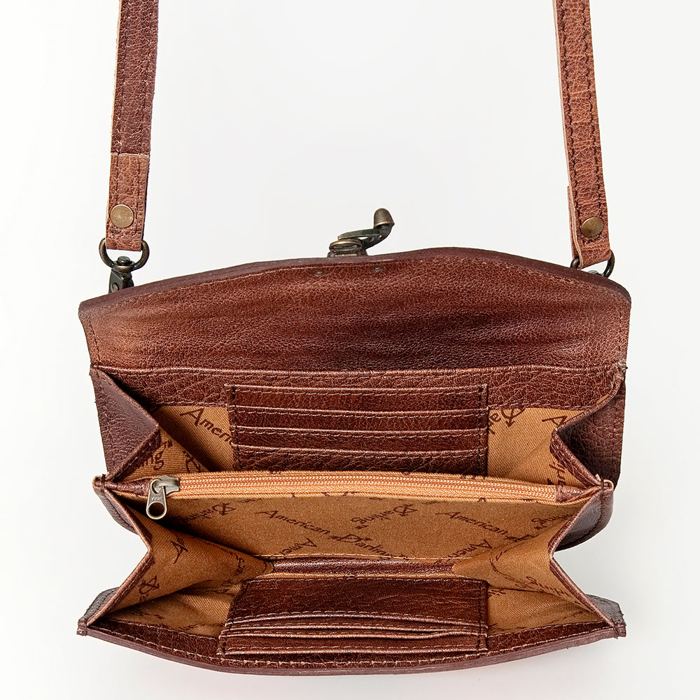 American Darling Small Cross body Bag Western Leather Hand Tooled Hand-Woven Saddle Blanket Genuine Leather 4.5x9