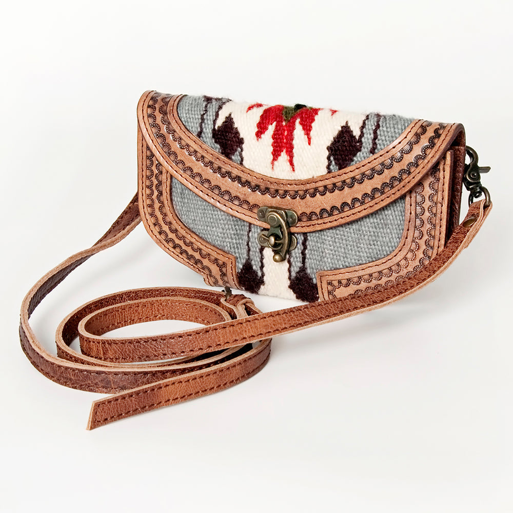 American Darling Small Cross body Bag Western Leather Hand Tooled Hand-Woven Saddle Blanket Genuine Leather 4.5x9