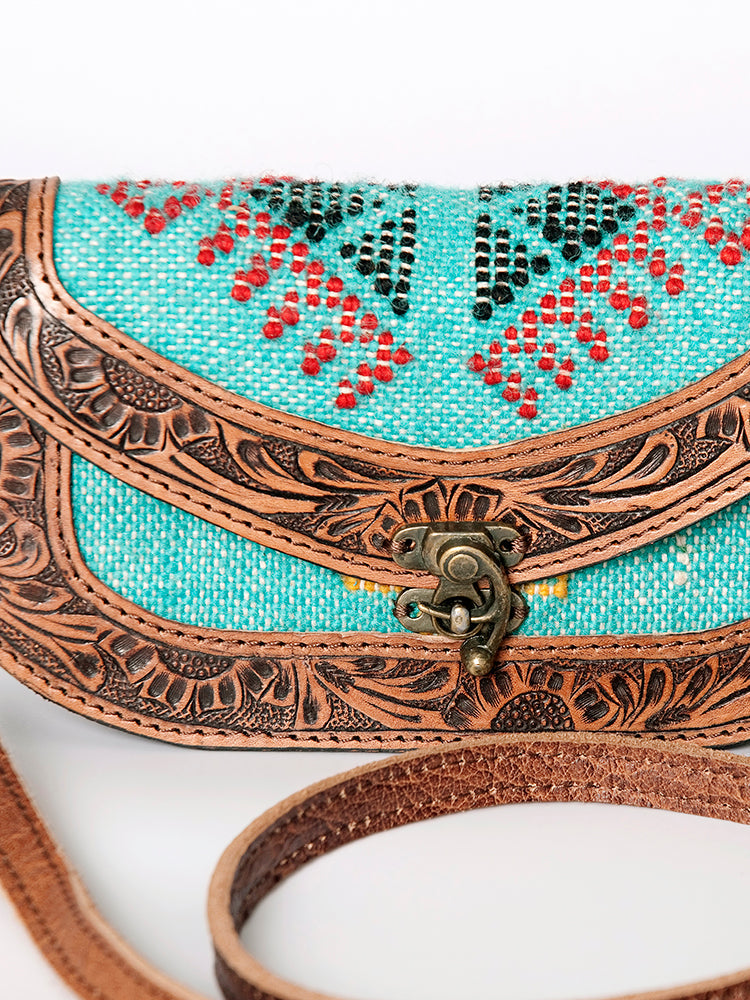 American Darling Small Cross body Bag Western Leather Hand Tooled Hand-Woven Saddle Blanket Genuine Leather 4.5x9