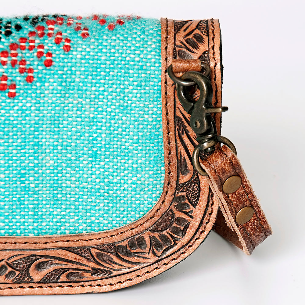 American Darling Small Cross body Bag Western Leather Hand Tooled Hand-Woven Saddle Blanket Genuine Leather 4.5x9