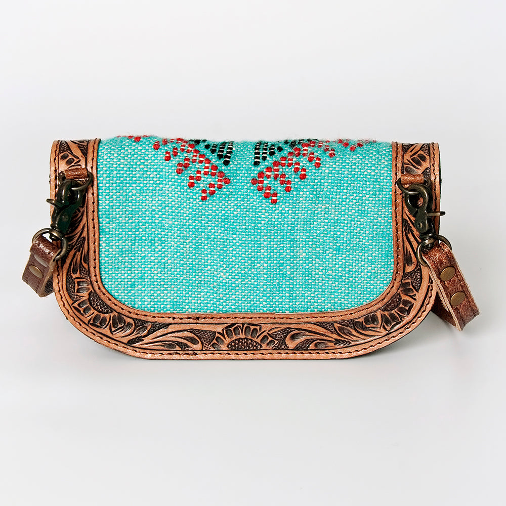 American Darling Small Cross body Bag Western Leather Hand Tooled Hand-Woven Saddle Blanket Genuine Leather 4.5x9