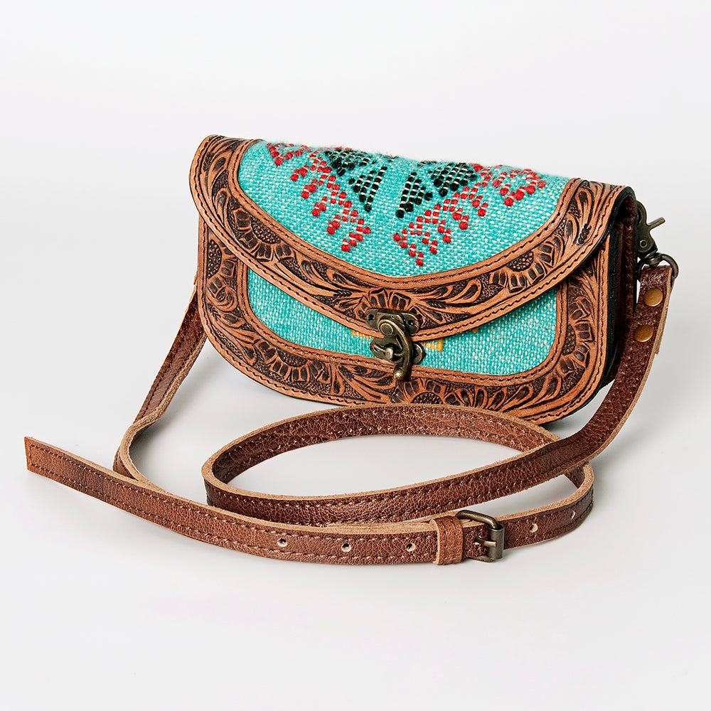 American Darling Small Cross body Bag Western Leather Hand Tooled Hand-Woven Saddle Blanket Genuine Leather 4.5x9