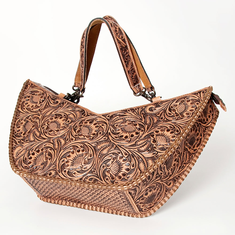American Darling Tote Bag Western Leather Hand Tooled Floral Carved Full Grain Vegetable Tanned Genuine Leather 13x19